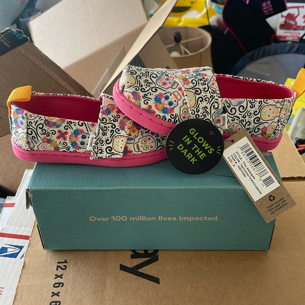 Tom’s Kids Shoes Size 8T Alpargata Brand New Dia De Los Muertos Print Limited Ed